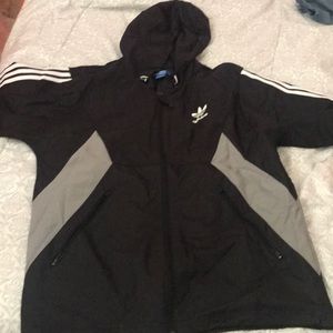 Black hooded windbreaker